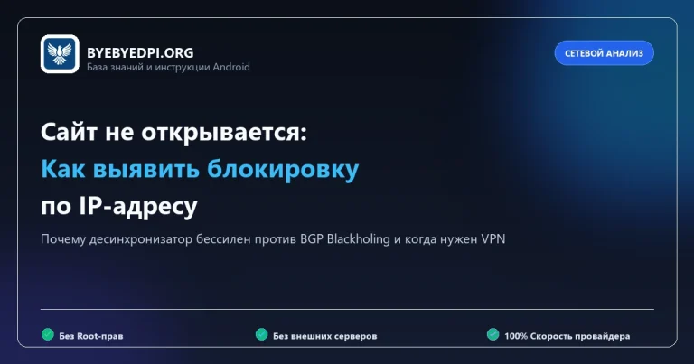 Как определить блокировку сайта по IP-адресу и почему ByeByeDPI бессилен